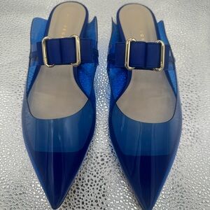 Chic Blue Mules with Gold Buckle